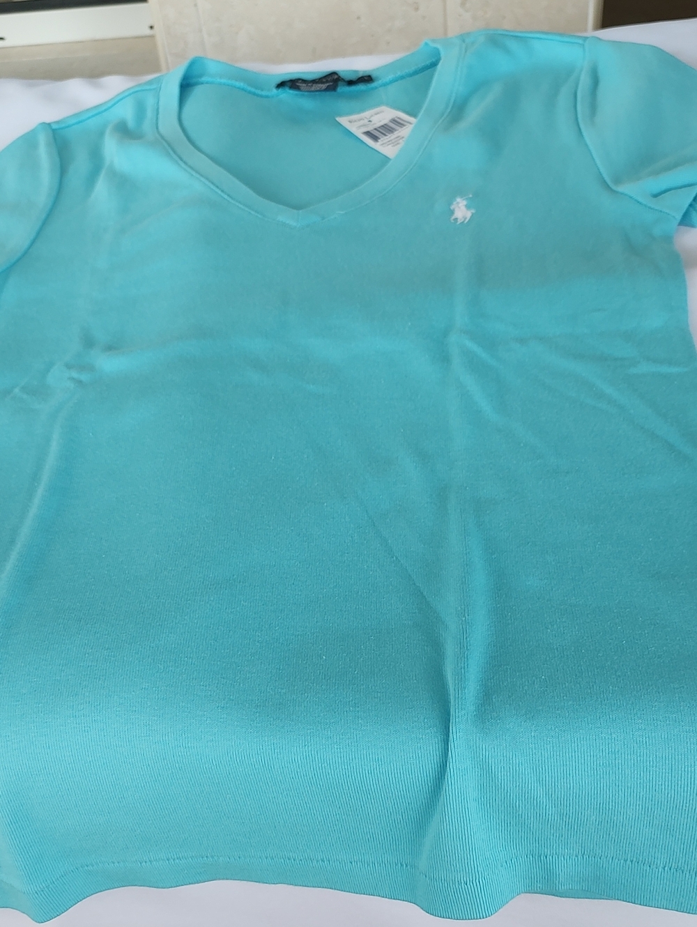 Ralph Lauren Women Short Sleeve V-Neck Tee - Aqua Blue